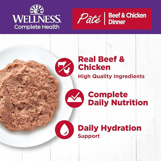 Wellness Complete Health Pate Adult Wet Cat Food, Natural, Protein-Rich, Grain Free, 5.5 Ounce, 24 Pack, (Beef & Chicken)