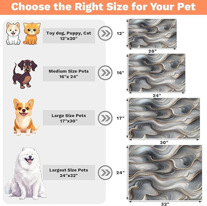 Marble Dog Food Mat for Floors Absorbent, Quick Dry Water Dispenser Mat for Food, Water, Pet Supplies 24" x 32", Grey Gold Abstract