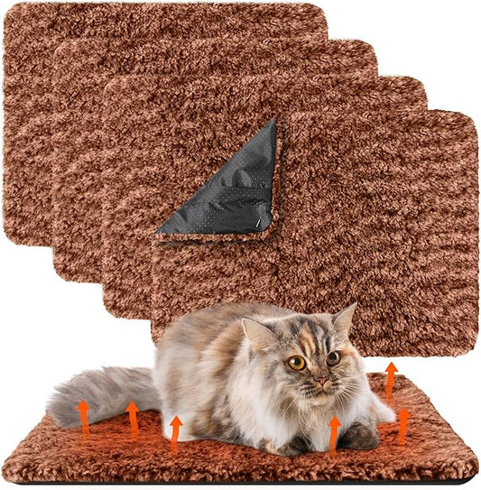 4 Pack Self Warming Cat Pads Self Heating Cat Mat Washable Homeless Dogs Thermal Pads Kennel Pad Reflects Body Heat Warm Crate Bed Mat for Indoor Outdoor Pet(Brown,16 x 20 Inch)