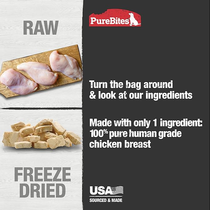 PureBites Chicken Freeze Dried Dog Treats, 1 Ingredient, Made in USA, 8.6oz