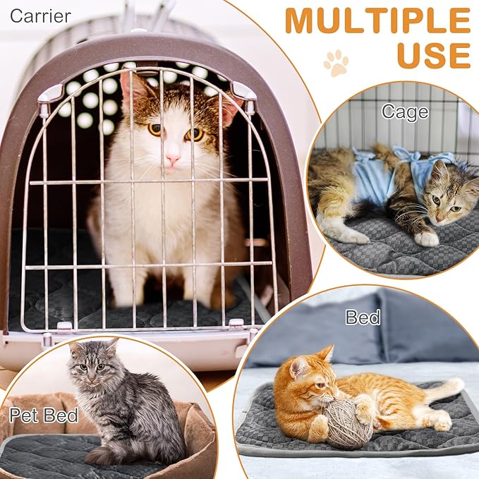 4 Pack Self Warming Cat Mat Self Heating Cat Pad Warm Thermal Pet Bed Washable Dog Crate Pad Body Heat Dog Bed Mat Blanket Non Slip Bottom for Outdoor Indoor Pets(Grey,16 x 20 Inch)