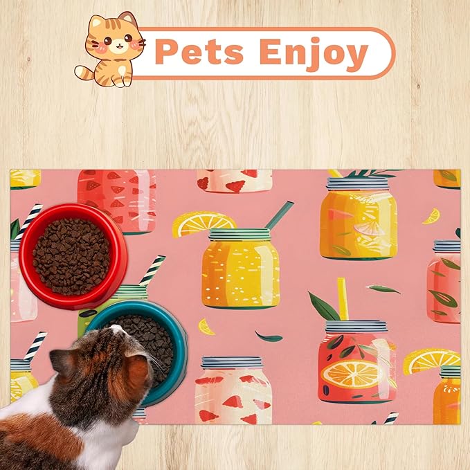 Fruit Juice Dog Food Mat for Floors Absorbent Dog Bowl Mat for Food and Water Dispenser Quick Dry Cat Food Placemat Pet Supplies 17" x 30", Cool Juice