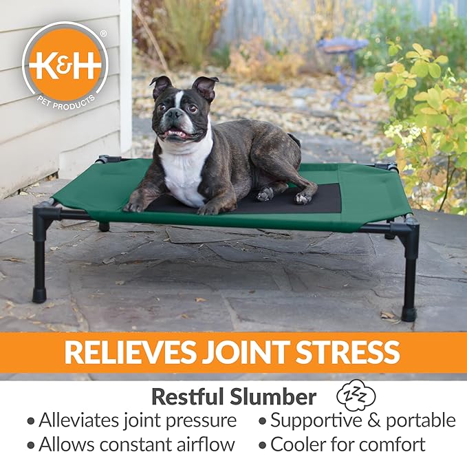 K&H Pet Products Original Pet Cot Elevated Dog Bed Green/Black Mesh Medium 32 X 25 X 7 Inches