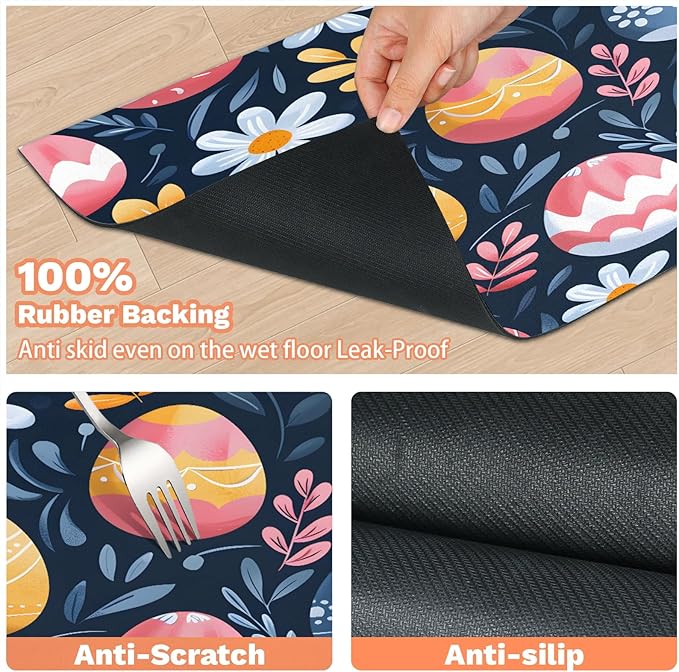 Easter Egg Dog Food Mat for Floors Absorbent Dog Bowl Mat for Food and Water Dispenser Quick Dry Cat Food Placemat Pet Supplies 12" x 20", Spring Floral
