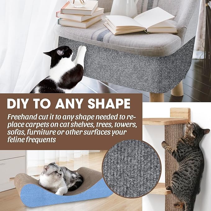 Cat Scratching Mat, 100"x16" Self-Adhesive Carpet Mat Trimmable Replacement for Cat Tree, Cat Wall Shelves, Cat Scratching Post, TanoFalo DIY Couch Furniture Protector (Brown)