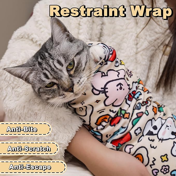 35.5''Cat Grooming Wrap,Cats Wrap for Cutting Nails,Ear Cleaning,Vet Visit Anti-Scratch Anti-Escape Restraint Swaddle,Cat Burrito Wrap XL(Within 22lbs),Small Dog Grooming Tool