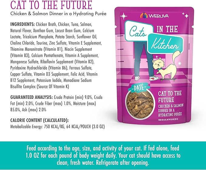 Weruva Cats in The Kitchen Slide N' Serve Grain-Free Natural Wet Pate Cat Food Pouches, Cat to The Future, 3oz Pouch (Pack of 12)