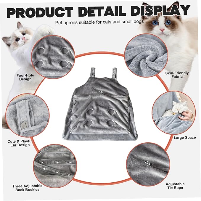 Cat Sling, Soft Flannel Cat Apron with Claws Holes, Multifunctional Adjustable Pet Carrier for Nail Cutting, Cozy Sleeping