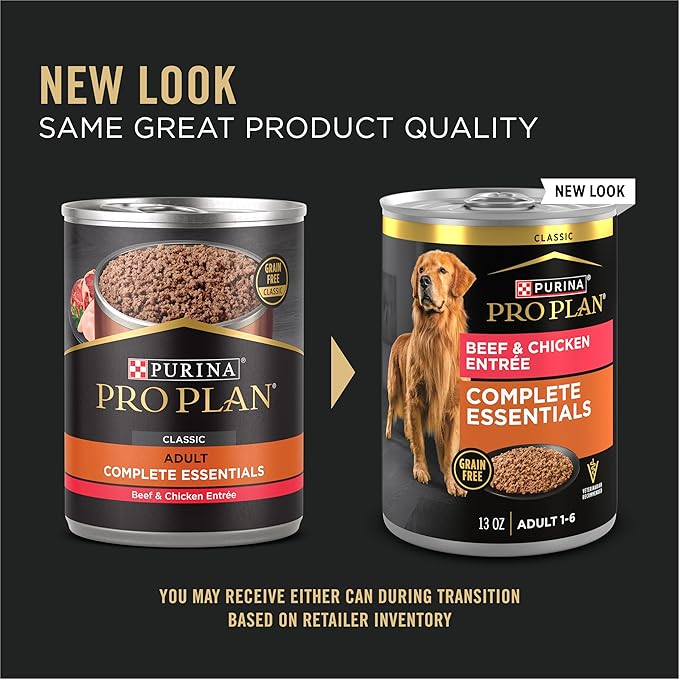 Purina Pro Plan Dog Food Grain Free Classic Pate, Beef and Chicken Entrée - (Pack of 12) 13 oz. Cans