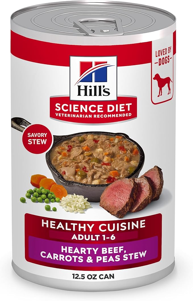 Hill's Science Diet Healthy Cuisine, Adult 1-6, Great Taste, Wet Dog Food, Braised Beef, Carrots & Peas Stew, 12.5 oz Can, Case of 12