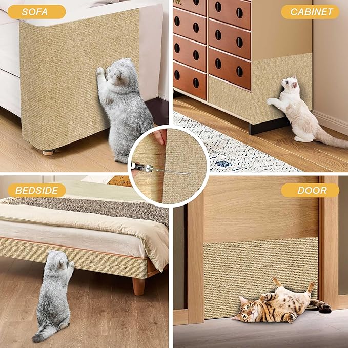 Cat Scratch Furniture Protector, DIY Climb Cat Scratcher Mat for Covering Couch Protector from Cat Claws 78.7"x15.8" (Khaki)
