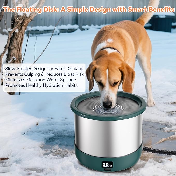 3.5L Heated Water Bowl, Stainless Steel Heated Dog Bowl with Digital Display and Adjustable Temperature, Heated Outdoor Pet Water Bowl Provides Warm Water for Dogs