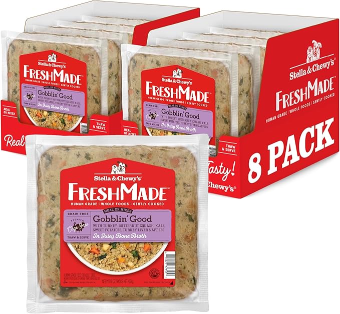 Stella & Chewy's FreshMade Frozen Fresh Grain-Free Gobblin' Good Dog Food, 16-oz pouch (Pack of 8)