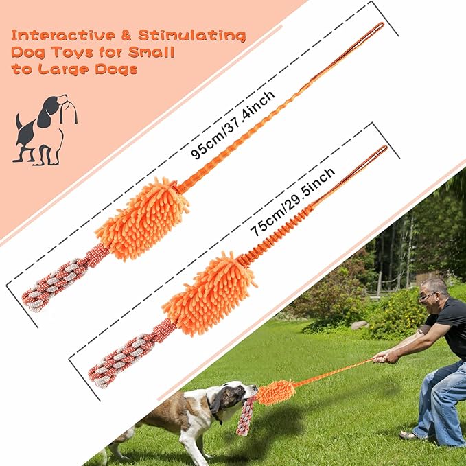 Dog Puppy Toys Dog Squeak Toys Plush Dog Toy with Dog Ropes Knots for Fun and Teeth Cleaning,Tug of War Toys, Puppy Chew Toys, Dog Rope Toys for Training Small, Large Dogs (Orange, Dog Bite Stick Toy)