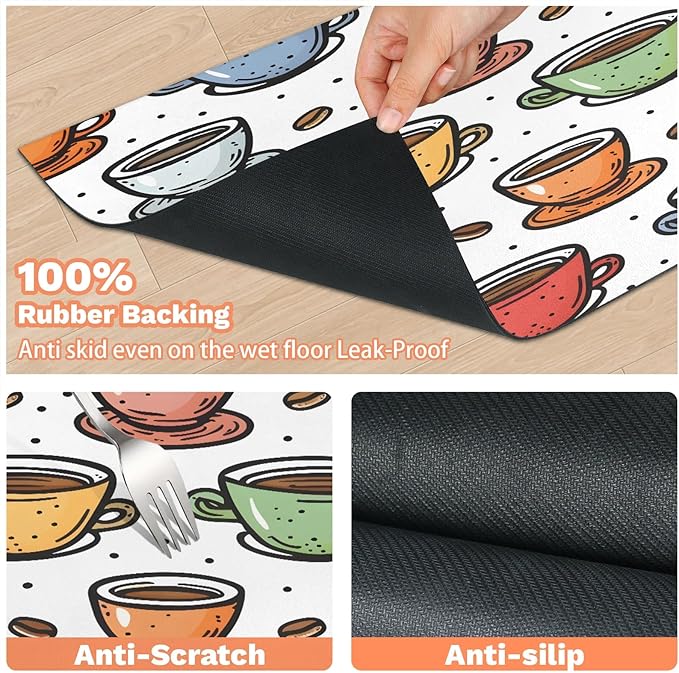 Coffee Cup Dog Food Mat for Floors Absorbent Dog Bowl Mat for Food and Water Dispenser Quick Dry Cat Food Placemat Pet Supplies 24" x 32", Colorful Cup