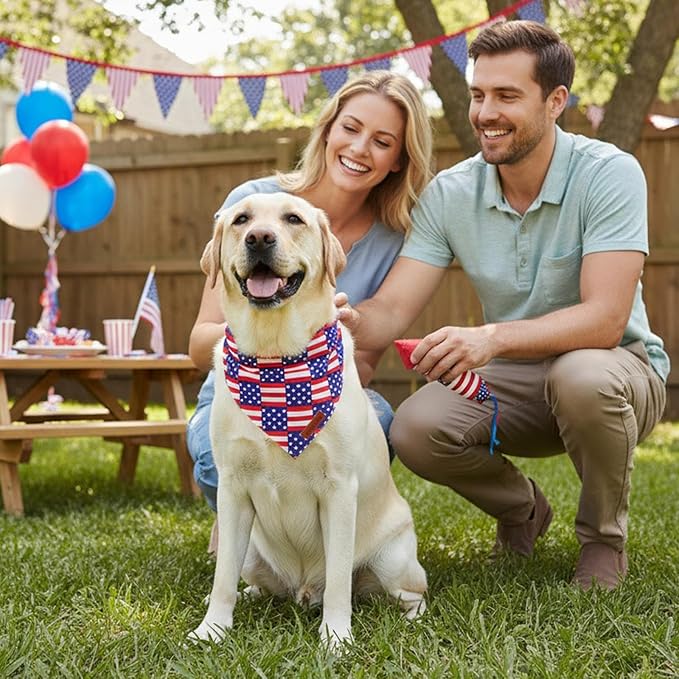PTDECOR American Flag Dog Bandana, USA Plaid Flag Pet Scarf, 4th of July Adjustable Triangle Patriotic Bandana for Large X-Large Dogs Pets (X-Large)