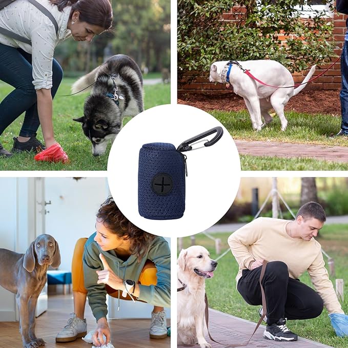 Poop Bag Dispenser, Mesh Fabric Attachment Dog Bag Dispenser with Zipper, Large Capacity Dog, Portable Poop Bags Holder for Doggie, Walking, Outdoor