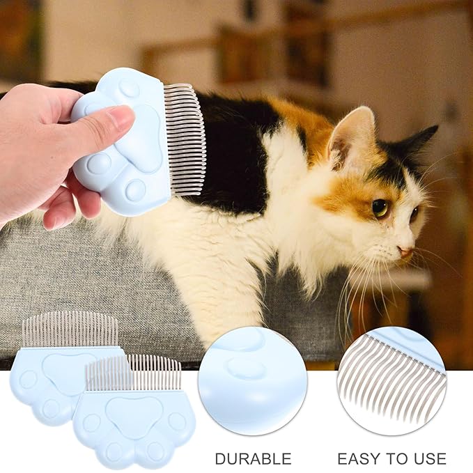 Toyvian 2Pcs Cat Paw Design Combs for Pet Grooming Ergonomic Hair Removal Brushes with Smooth Rounded Teeth Deep Penetration Deshedding Tools for Cats and Pets