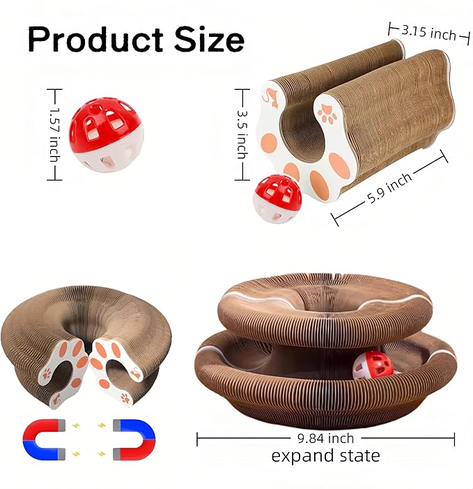 2026 New Kitty Kurl Cat Toy Scratcher,Cat Scratching Post,Interactive Magic Organ Cat Scratcher for Indoor Bored Cats,Cardboard Scratch Pad with Ball