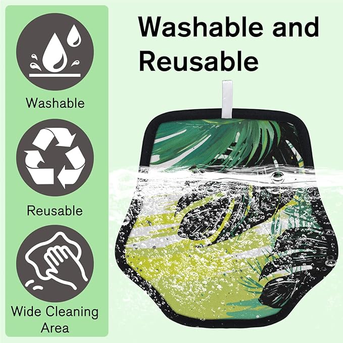 Reusable Pet Hair Removal Glove Palm Leaves Watercolor Magic Brush for Cat & Dog Hair Remover for Car, Sofa, Bedding, Clothes - 9x9 Mitt Washable