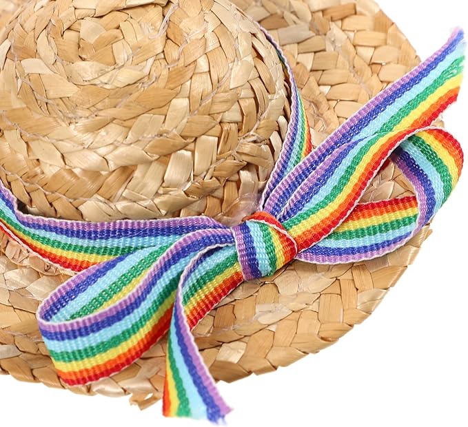 Small Pet Straw Hat Natural Straw Bow, Dog Cosplay Sun Hat Party Headgear for Puppies and Cats, Photo Prop Accessory for Pet Supplies