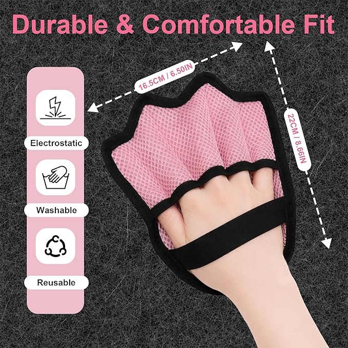 RCL Pet Hair Removal Glove, Upgraded Reusable Electrostatic Pet Hair Remover Mitt for Cats & Dogs, 5-Finger Design Grooming Glove for Sofa, Clothes, Carpet, Car Seat (1pc, Pink)