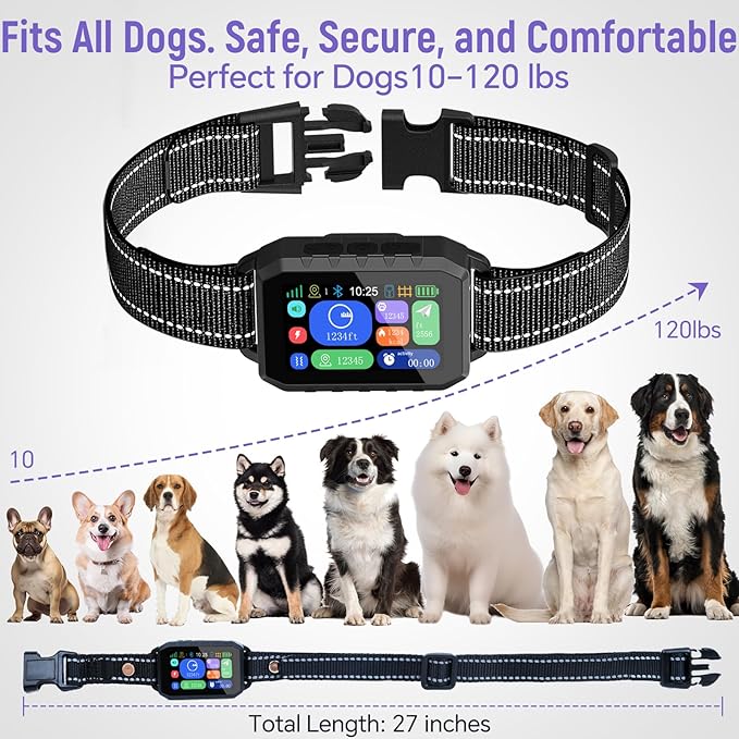 GPS Wireless Dog Fence – with Dog Collar & Free App, Custom GPS Fence, Beep/Vibration/Static Modes, IP67 Waterproof, Long Battery Life, for Dogs 10–120 lbs