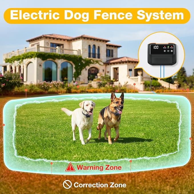 Electric Fence for Dogs, Rechargeable Underground Dog Fence System with 650FT Wire, 2 Waterproof Training Collar, Covers up to 1/2 Acre, Wired Dog Fence System for 2 Dogs
