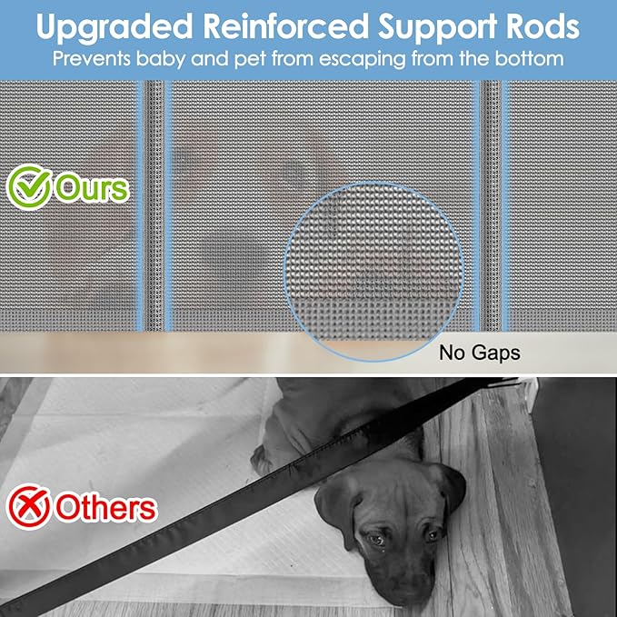 Reinforced Retractable Baby Gates with Support Rods, Retractable Gate for Babies and Pets Prevent Bottom Crawling Through, Extends up to 55” Wide, Mesh Dog Gate for The House Indoor Outdoor, Gray