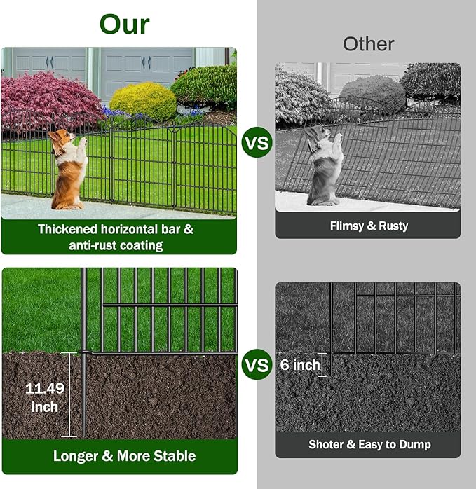 10 Panels No Dig Decorative Garden Fence Animal Barrier - 24 in (H) x 20 ft (L) - Dog Fence Outdoor for Yard, Rabbits and Small Pets - Tall Rustproof Metal Wire Fencing Border for Garden and Patio