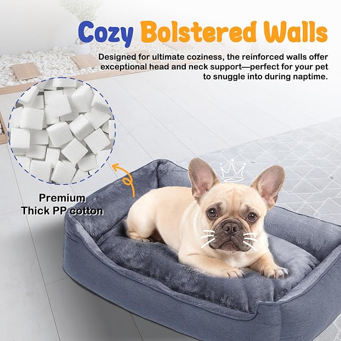 Makigued Rectangle Dog Bed for Medium Size Dog with Removable Washable Cover Pet Bed with Bolster Sides Non-Slip Bottom Pet Sofa Waterproof Lining Durable Pet Cuddler, Dark Grey, 29x 23x 7.1 in