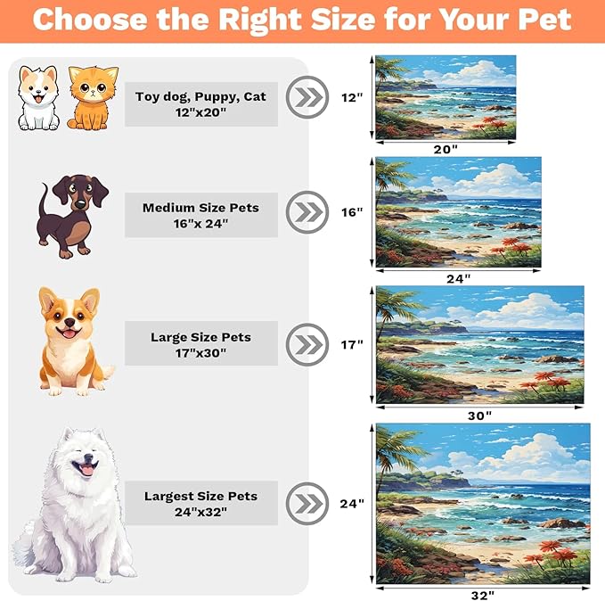 Ocean Beach Dog Food Mat for Floors Absorbent, Quick Dry Water Dispenser Mat for Food, Water, Pet Supplies 17" x 30", Tropical Palm Tree