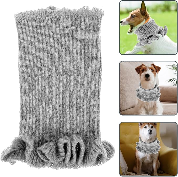 Milisten Cozy Gray Dog Scarf with High Elasticity Neck Warmer, Soft Comfortable Pet Bandana for Outdoor Travel and Earmuff, Puppy Scarf for Cold Weather Pet Supply