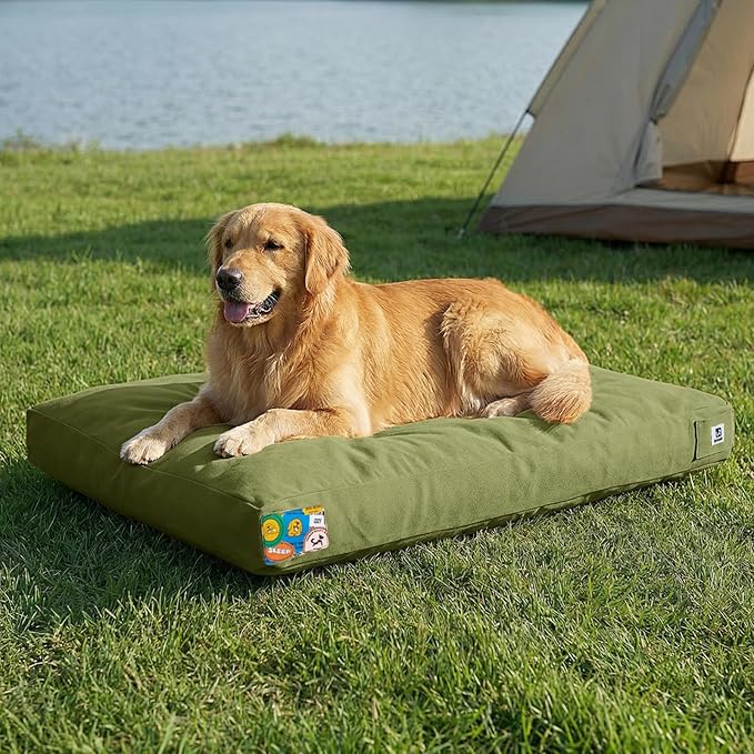 Sytopia 42 Inch Canvas Outdoor Dog Bed for Extra Large Dogs, Waterproof Washable Removable Cover, Indoor Patio Pet Pad for Crate, Green