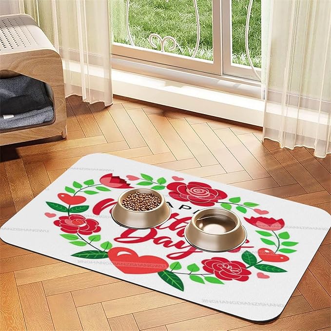 Dog Food Mat Dog Mat for Food and Water 24x16In Happy Mother's Day Floral Gift Mom Ks No Stains Cat Pet Feeding Mats Water Bowl for Messy Drinkers
