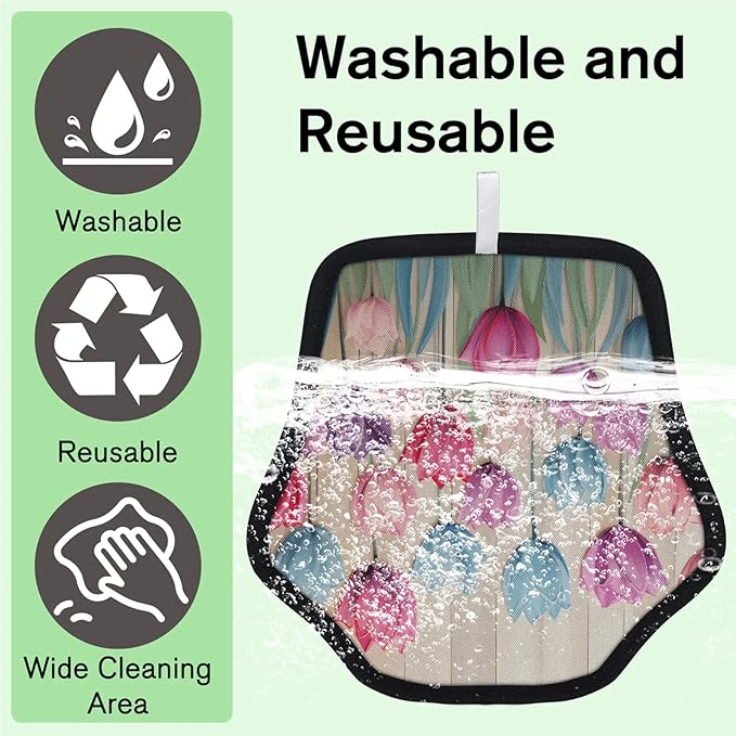 Reusable Pet Hair Removal Glove Tulip Flowers Magic Brush for Cat & Dog Hair Remover for Car, Sofa, Bedding, Clothes - 9x9 Mitt Washable