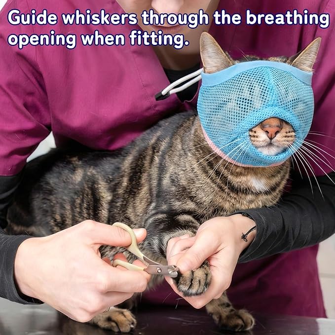 2 Pieces Soft Cat Muzzles Mask Breathable Mesh Cat Restraint for Nail Clipping Anti-Bite Anti-Meow Grooming Muzzles for Cats,Blue,S