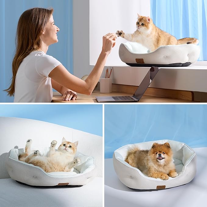 Bedsure Cooling Dog Beds for Small Dogs - Round Cat Beds for Indoor Cats, Washable Pet Bed for Puppy and Kitten with Slip-Resistant Bottom, 20 Inches, Blue