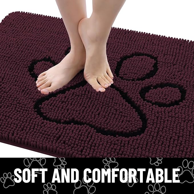 Smiry Dog Door Mat for Muddy Paws, Absorbent Dirt Trapper Non Slip Quick Dry Washable Chenille Mat for Mud Dogs, Entry Rug for Indoor and Outdoor (30x20 Inches, Russet and Black)
