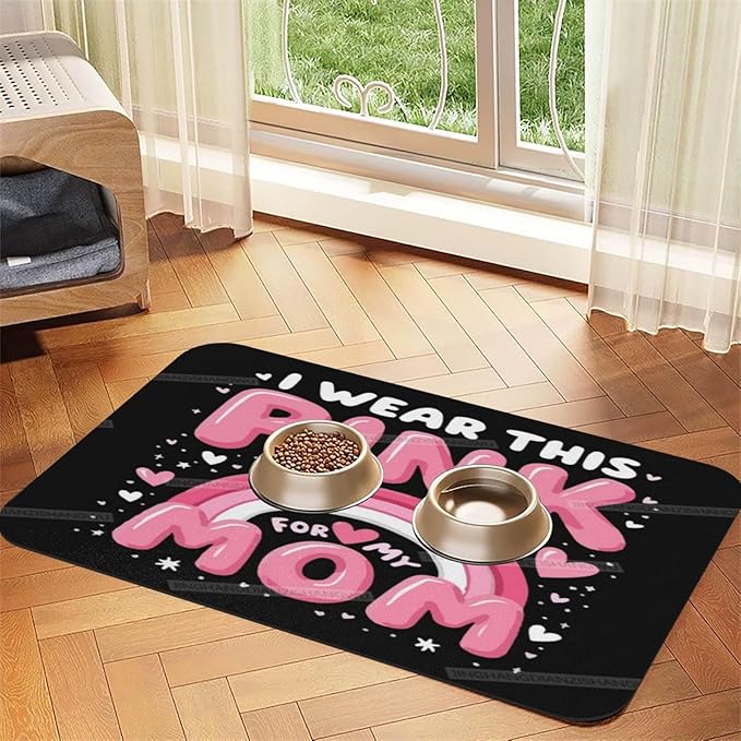 Pet Feeding Mat Happy Mother's Day Pink Gift Mom U Absorbent Pet Placemat for Food Water Bowl with Waterproof Rubber Backing 18X12In Quick Dry Water Dispenser Mat for Dog Cat