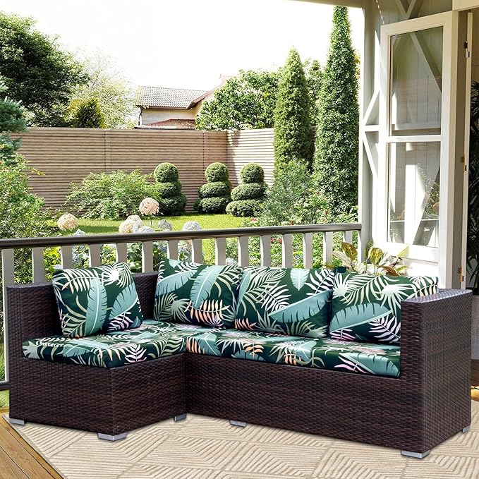 HANDONTIME Tropical Leaves Outdoor Cushion Covers 8pcs Olive Green Couch Cushion Covers Replacement Patio Couch Cover Sofa Cover Indoor Patio Cushion for Outdoor Furniture Washable, Cover Only