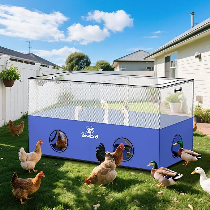 Pawaboo Small Animal Playpen, Pet Cage Tent with Breathable Mesh Wall and Bottom, Foldable Small Pet Enclosure for Puppy Kitten Rabbit Chicken Hamster Guinea Pig Indoor Outdoor Fence, Blue