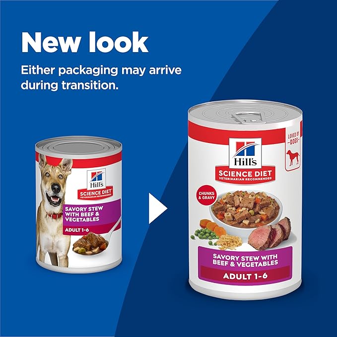 Hill's Science Diet Adult 1-6, Adult 1-6 Premium Nutrition, Wet Dog Food, Beef & Vegetables Stew, 12.8 oz Can, Case of 12