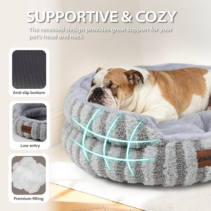 Cat Bed Kitten Bed - Washable Round Cat Beds for Indoor Cats, Soft Corduroy Fleece Pet Bed for Puppy and Kitten with Removable Double Sided Inner Cousion, 20", Grey
