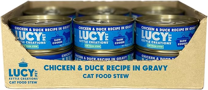 Lucy Pet Products Kettle Creations Chicken and Duck Cat Stew Recipe in Gravy 2.47oz, Blue (LPPFFLW400), Pack of 12