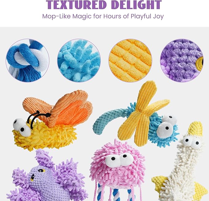 Nocciola Plush Squeaky Dog Toys, Cute Durable Stuffed Crinkle Puppy Pet Chew Toys for Large Medium Small Dogs - Spider