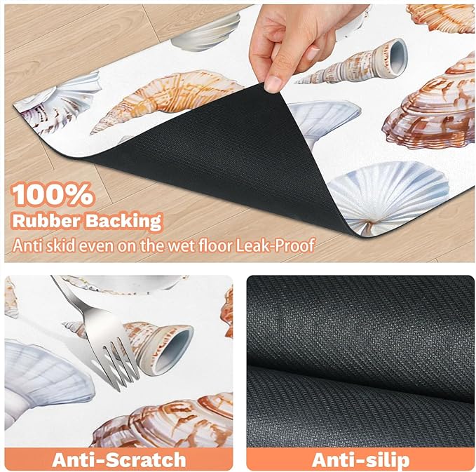Tropical Seashell Dog Food Mat for Floors Absorbent Dog Bowl Mat for Food and Water Dispenser Quick Dry Cat Food Placemat Pet Supplies 16" x 24", Nautical Coastal