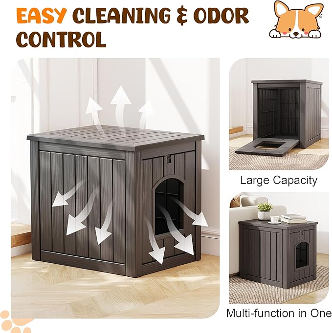 Fancyango Outdoor & Indoor Dog House for Weatherproof and Stylish Furniture, Dog House Outdoor Indoor, Multi - Use for Small and Medium Dogs (Deep Grey, 22.8" L × 17.7" W × 21.7" H)