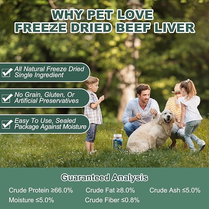 Freeze-Dried Beef Liver Dog Cat Treats - Single Ingredient Pet Snacks High Protein Rich in Iron & Vitamin A,Grain-Free,No Additives (3oz)