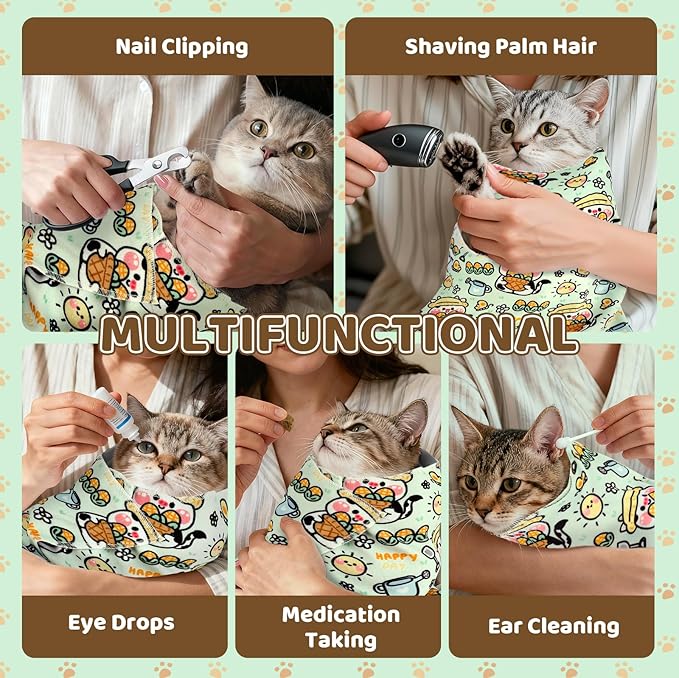 27.6" Cat Grooming Wrap for Cutting Nails, Corn Pattern Self-Adherent Fabric Wrap for Cats, Anti-Scratch Anti-Escape Multifunctional Cat Swaddle Tool for Teeth Brushing, Ear Cleaning